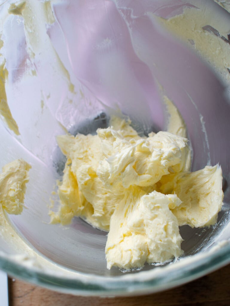 Butter whipped in the bowl of an electric stand mixer.