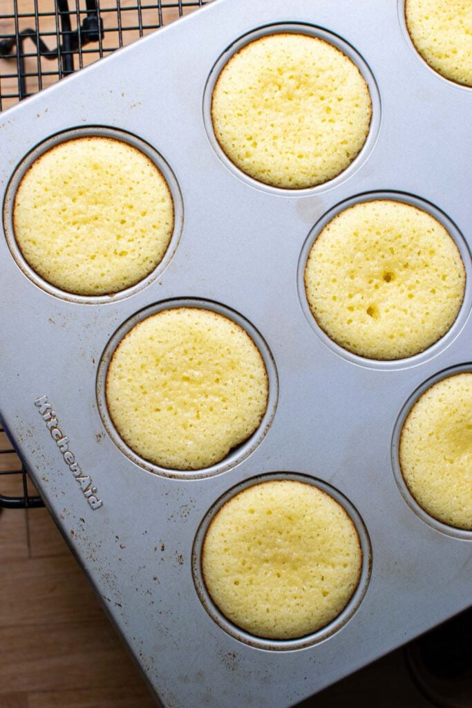 Lemon cupcakes fresh out of the oven.
