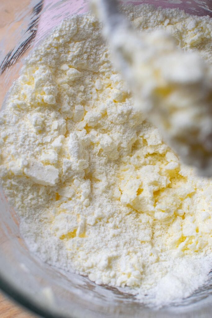 Butter and icing sugar combined to make Raspberry Buttercream.