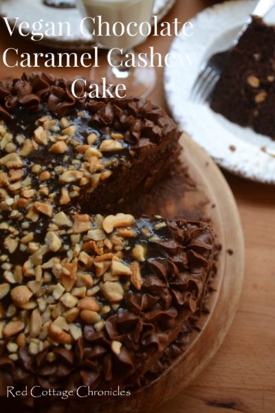 vegan chocolate caramel cashew cake