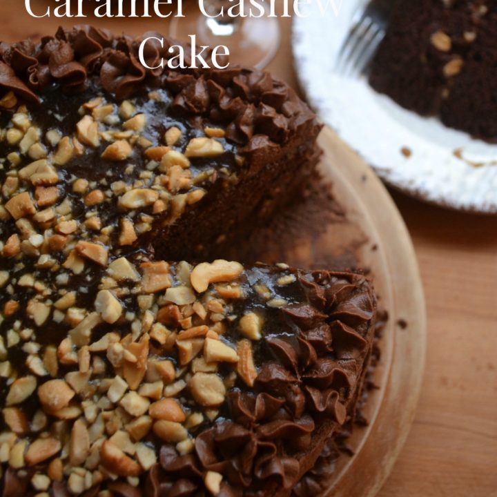 vegan chocolate caramel cashew cake