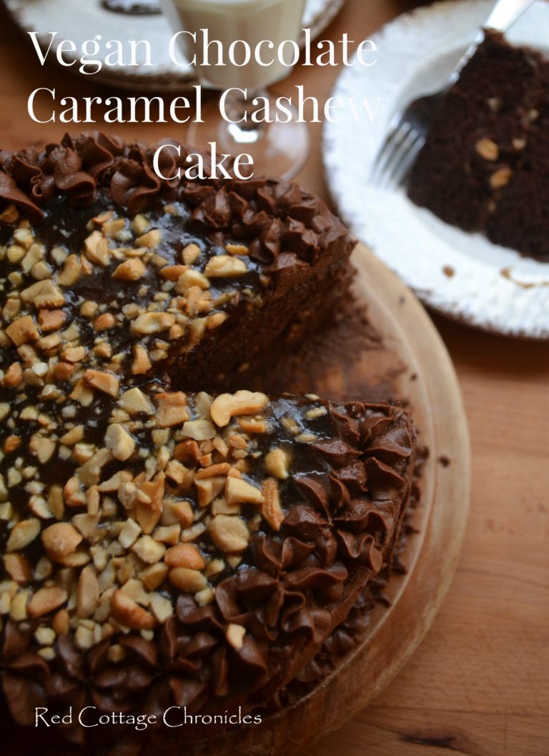 vegan chocolate caramel cashew cake