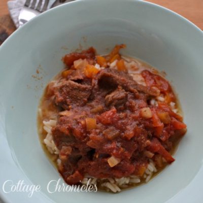 Sweet and Sour Steak in a green bowl.