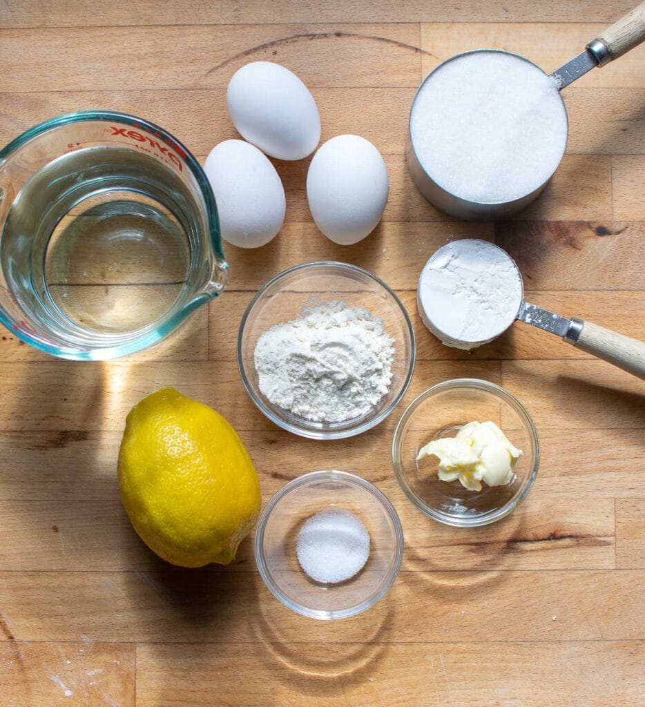 Ingredients to make a lemon meringue tart with no crust.