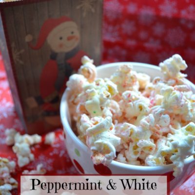 Peppermint Popcorn with White Chocolate Drizzle
