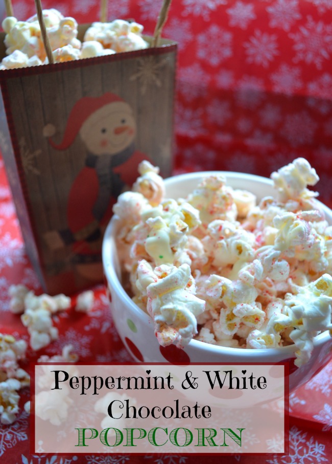 Peppermint Popcorn with White Chocolate Drizzle