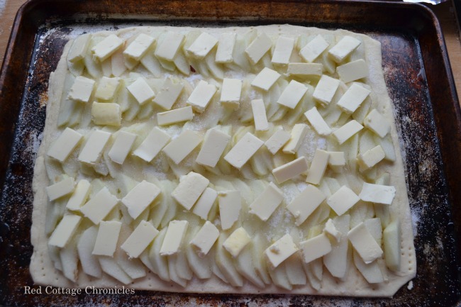 A crispy and sweet caramel apple topped puff pastry