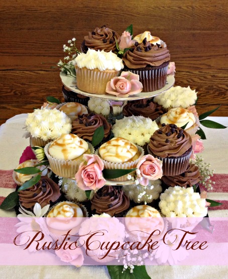 Whimsical rustic cupcake display