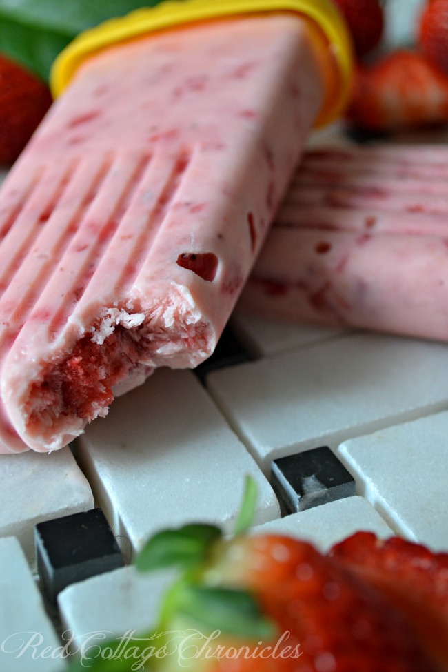 Frozen strawberry vanilla greek yogurt pops