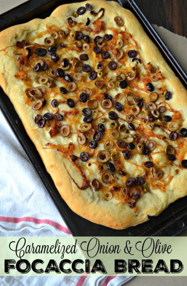 Caramel Onion and Olive Focaccia Bread made with Windsor Salt course Kosher salt