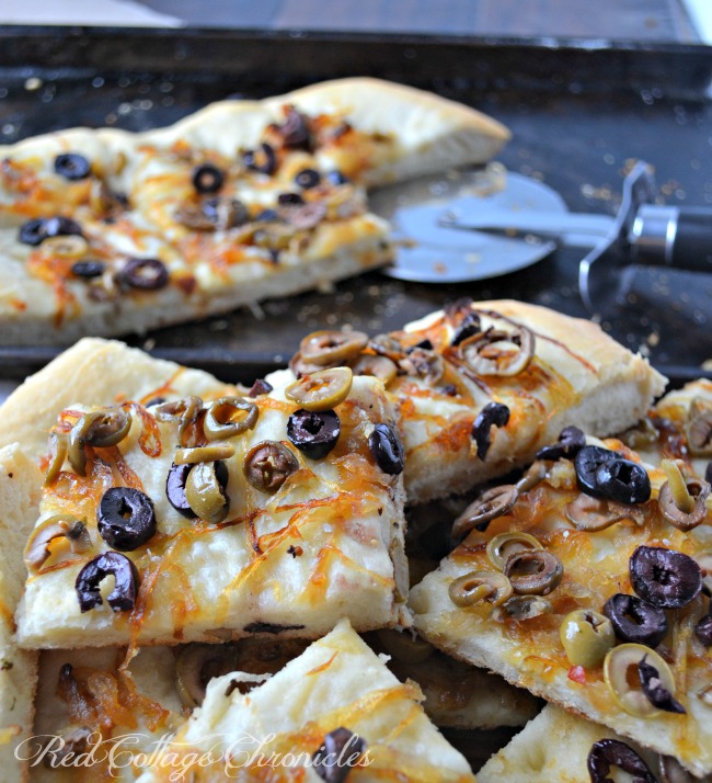 This Caramelized onion and olive focaccia bread makes a perfect appetizer