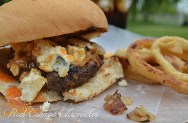 Buffalo Wing Burger with crumbled blue cheese