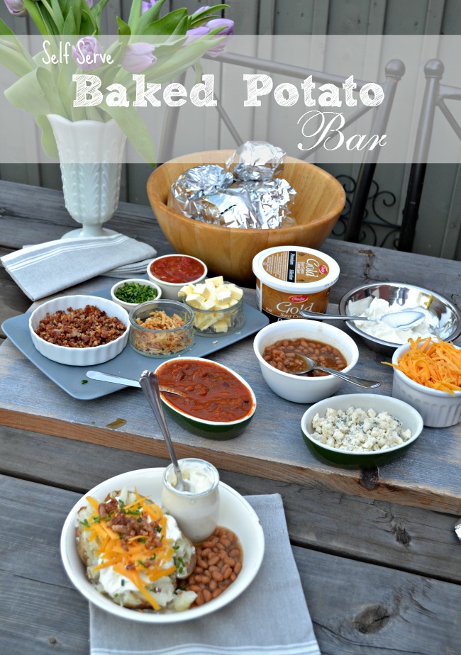 Set up a self serve baked potato bar at your next BBQ!