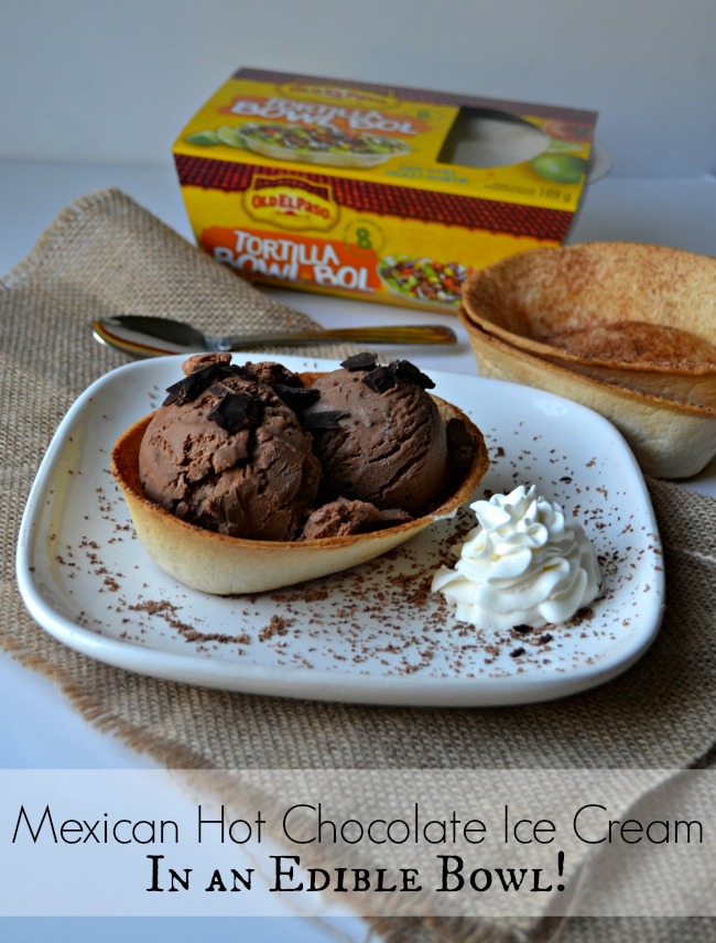 Mexican Hot Chocolate Ice Cream in an edible bowl