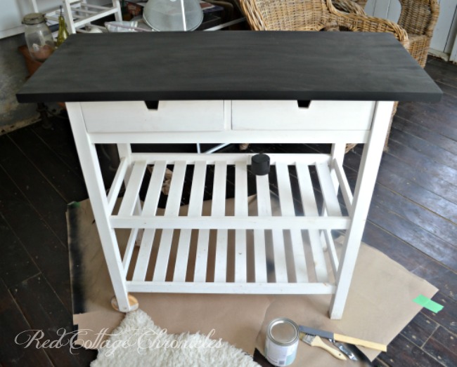 This Ikea kitchen cart hack transformed a worn water damaged piece into a bright and useful addition to our screen porch