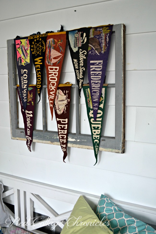 Thrift Store Upcycle - Vintage Pennants Display