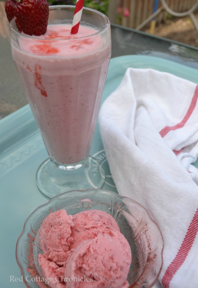 Homemade strawberry ice cream and milkshake