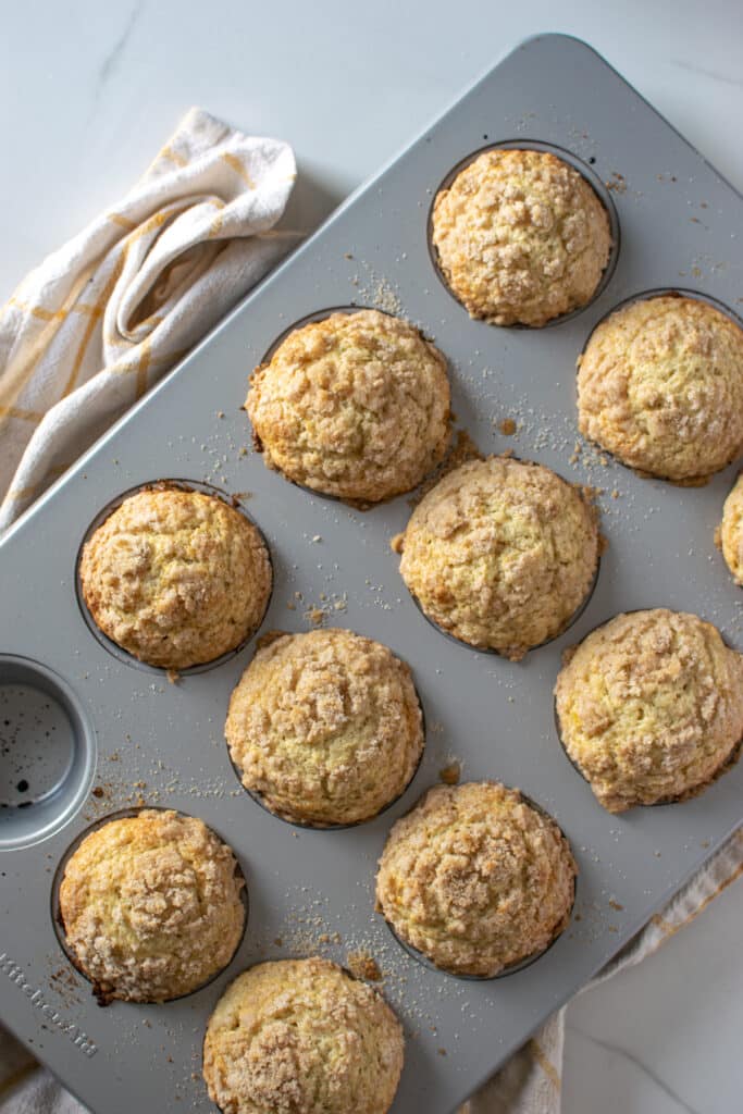 A pan of banana muffin fresh out of the oven.