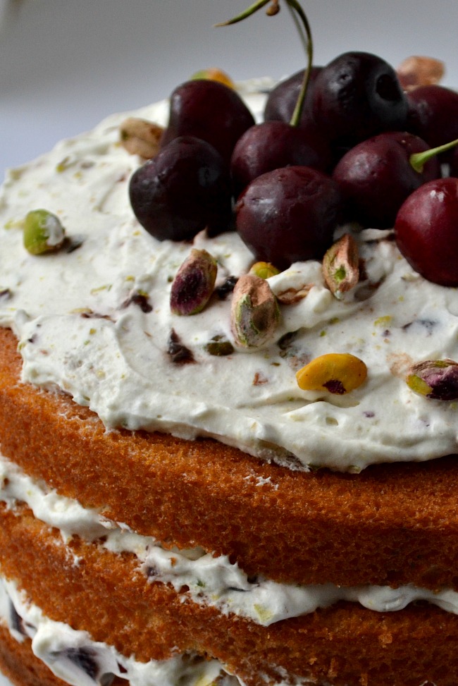 The perfect summer dessert! Cherry Pistachio Naked Cake