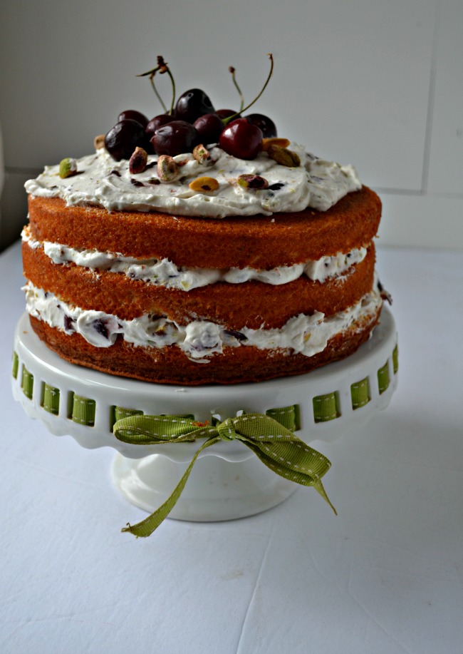 This Cherry Pistachio Naked Cake so delicious, you wouldn't guess it is so easy to make!