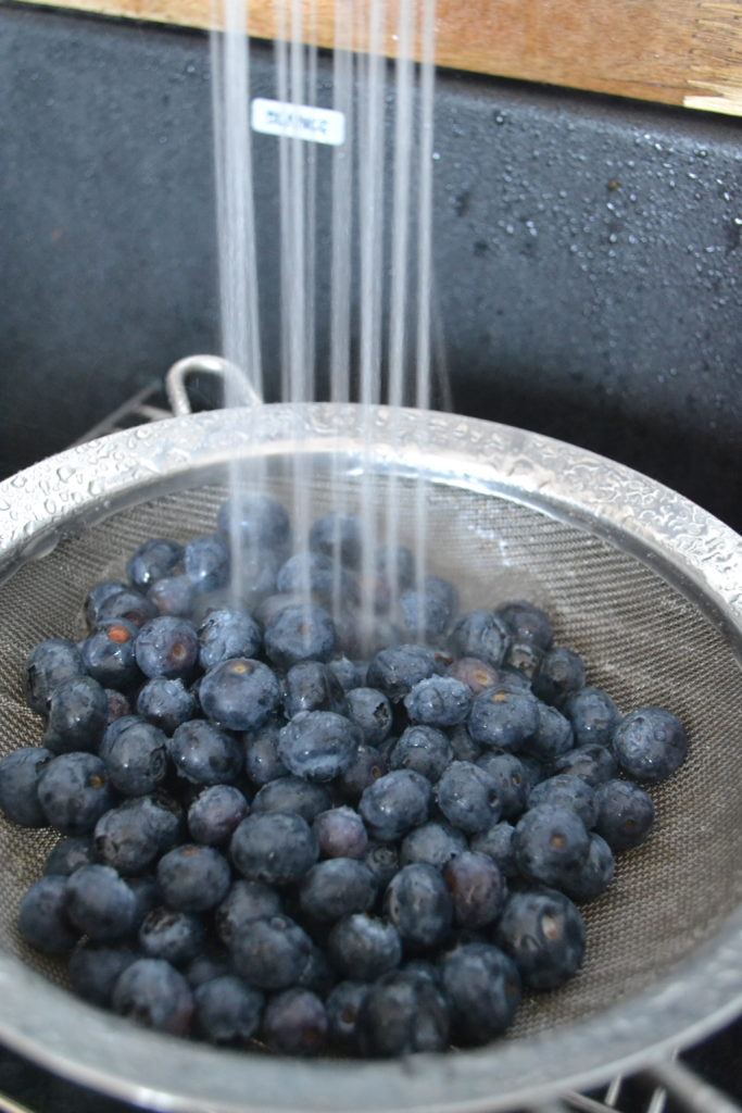 Rinsing fresh blueberries for my blueberry shortcake