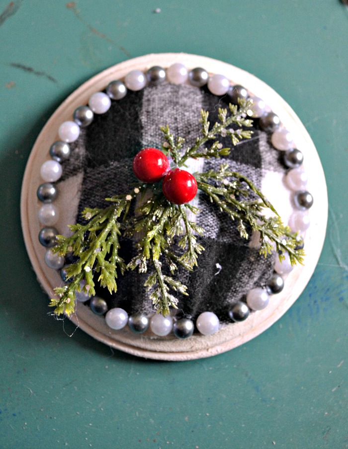 DIY Pearls and Plaid Christmas Ornament
