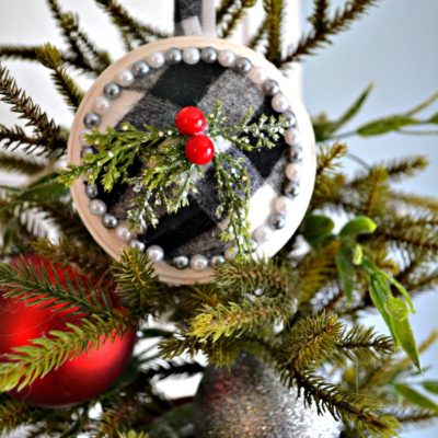 DIY Pearls and Plaid Christmas Ornament