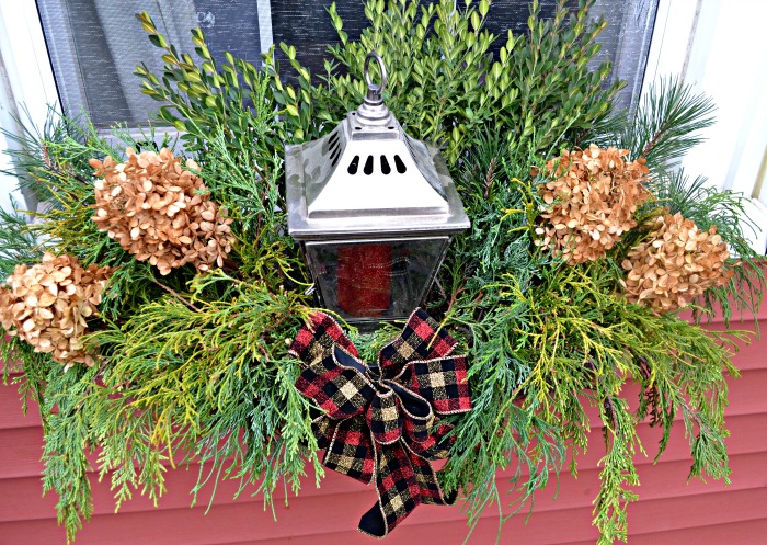 foraged Christmas window boxes