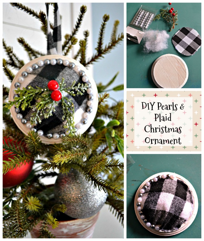 DIY Pearls and Plaid Christmas Ornament