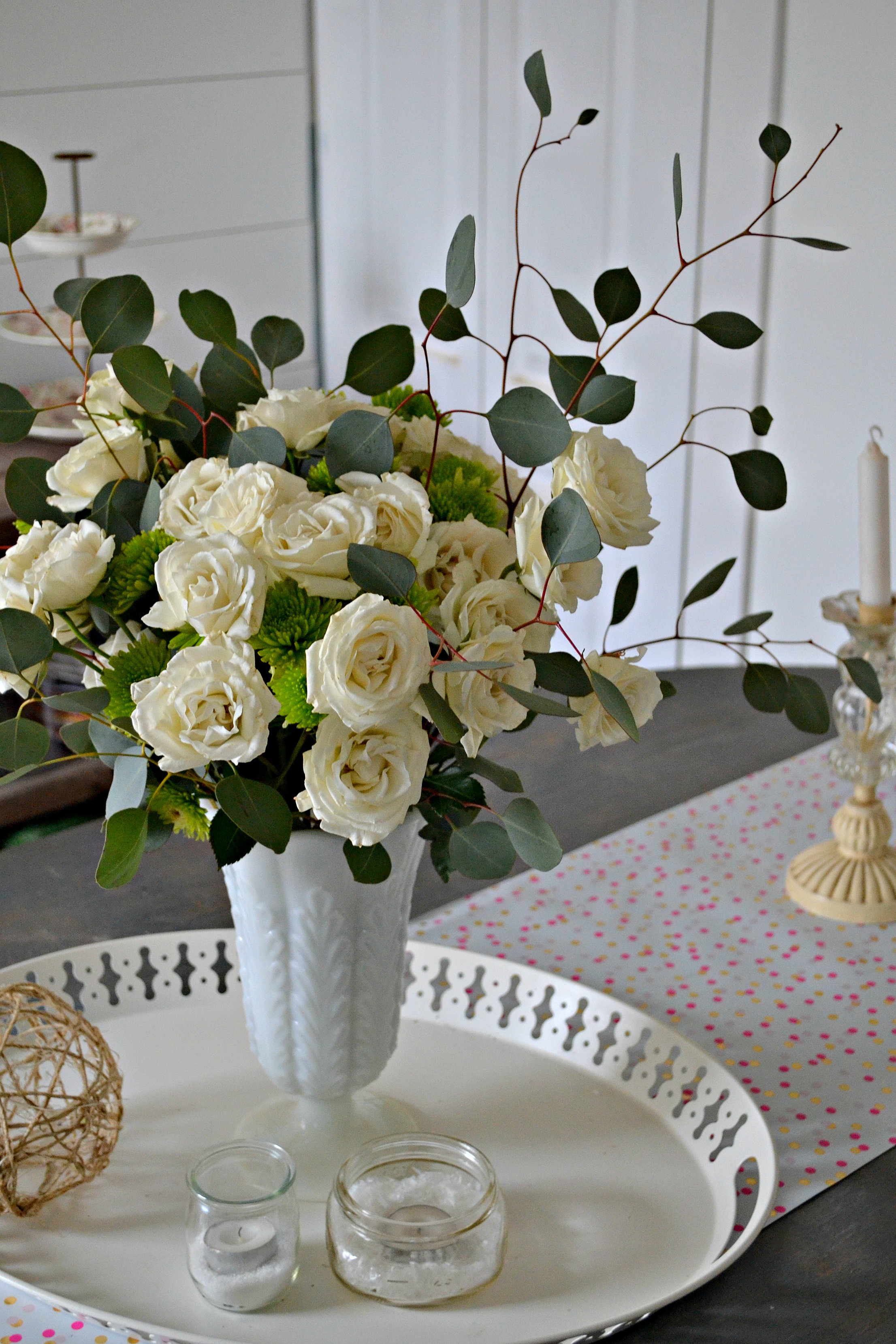 DIY White and Green Flower Arrangement - Red Cottage Chronicles