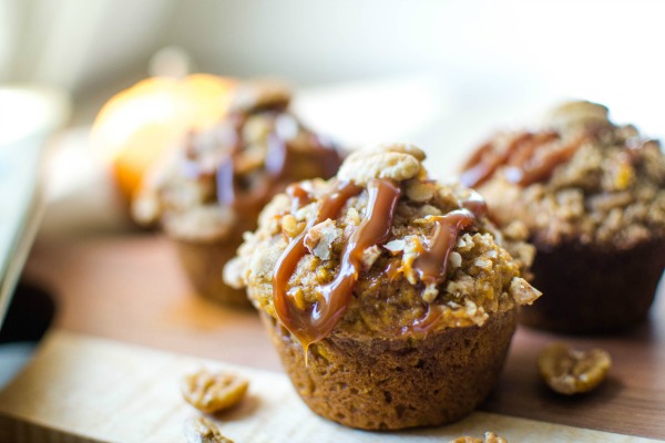 caramel pecan pumpkin muffins