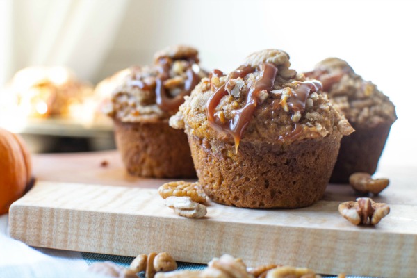 caramel pecan pumpkin muffins