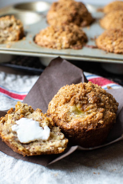 Bakery Style Vegan Banana Muffins with a crumb topping