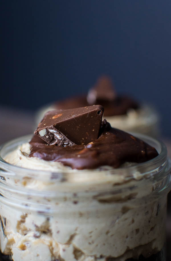 The very best chocolate peanut butter cheesecake in a jar
