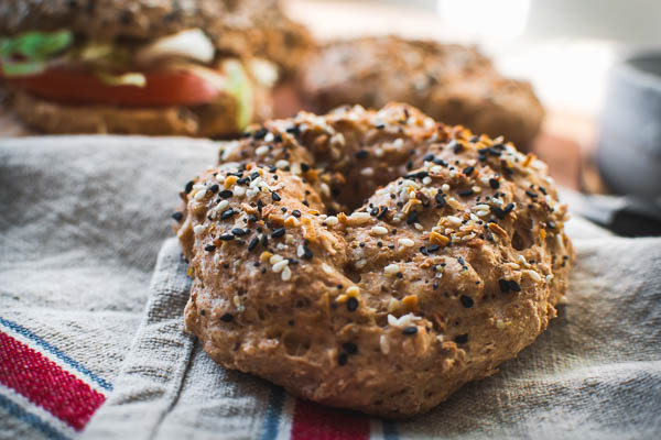 Whole Wheat Everything bagels made without yeast