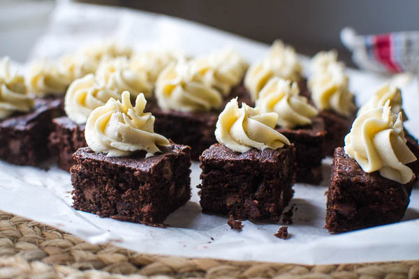 Mocha brownies are made with a double chocolate base and creamy coffee frosting