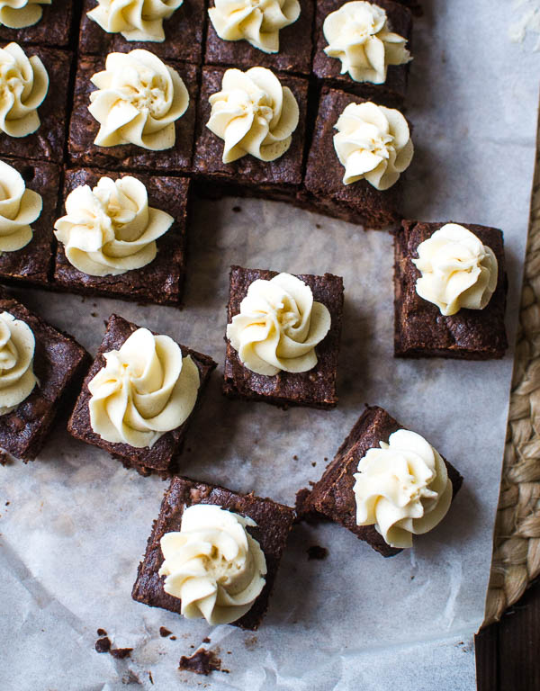 Decadent, but easy, double chocolate brownies with a creamy coffee frosting