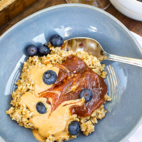 Quick and Easy Steel Cut Oatmeal with Apple and Almond Butters