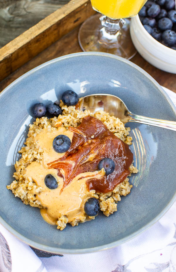 Toasted steel Cut Oats with nut butter and almond butter