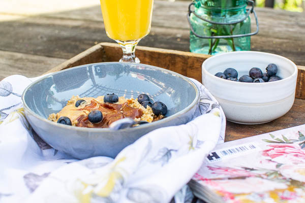 Steel Cut Oatmeal with apple butter and almond butter ready in just 10 minutes