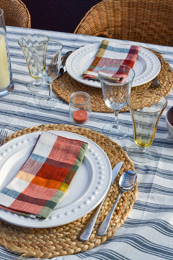 plaid napkins on a fall dining table