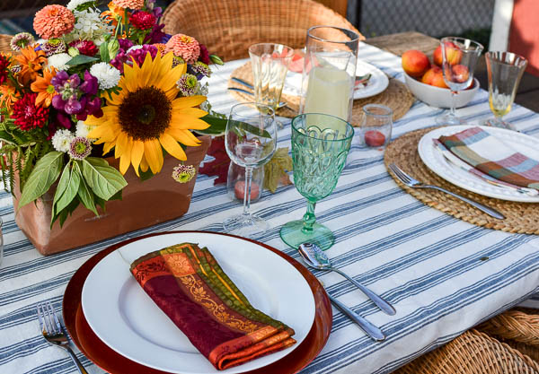 Blue ticking stripe tablecloth