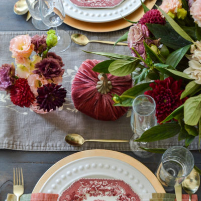Cozy Pink and Gold Autumn Table Setting