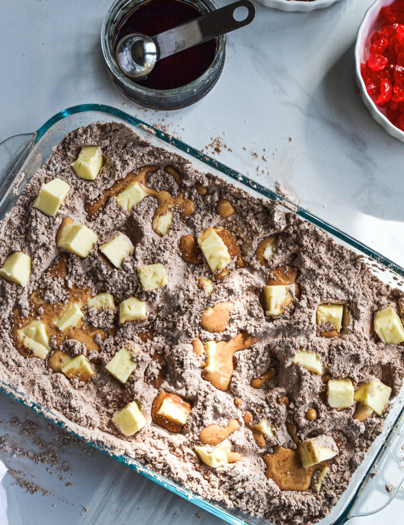 preparing batter for chocolate fudge recipe without condensed milk