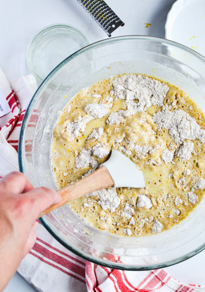 Adding wet ingredients to dry for quick bread recipe