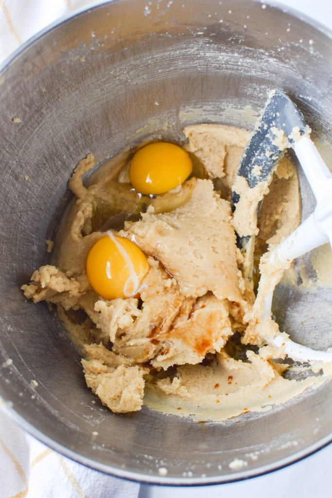 Eggs and vanilla added to cookie batter