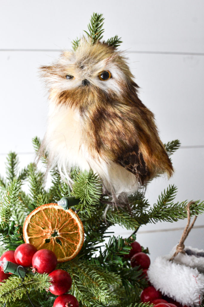 Feathered Owl Used as a Christmas Tree Topper