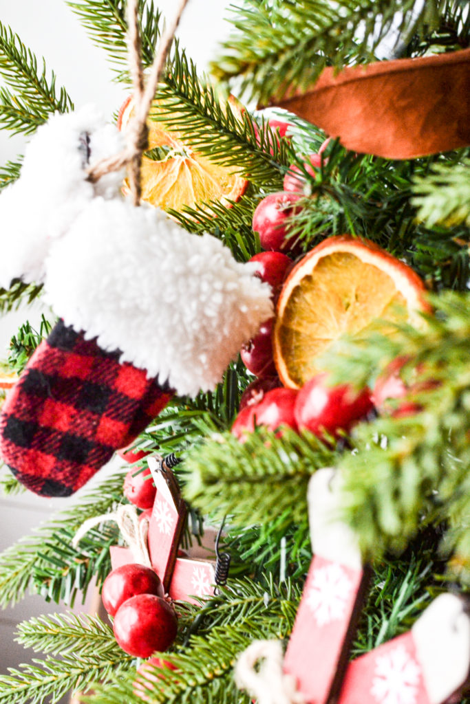 Red and White Buffalo Check mitten Christmas ornament