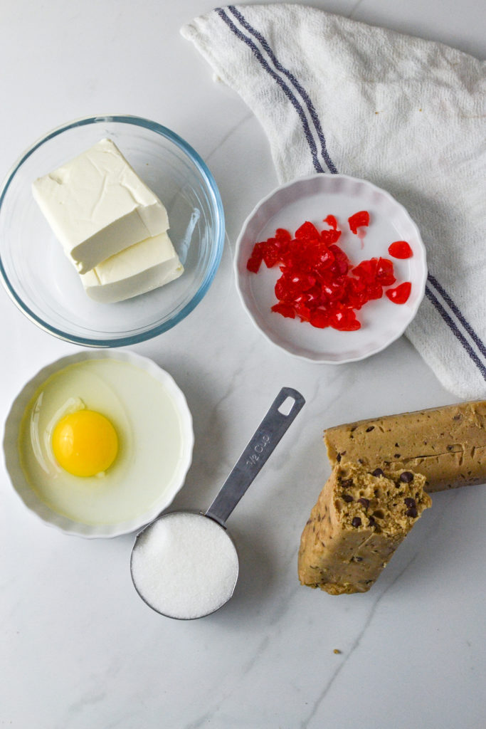 ingredients to make chocolate chip cream cheese bars