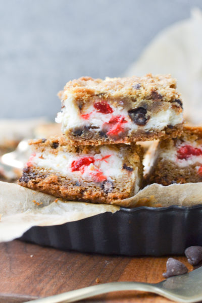 Cherry Cheesecake filled chocolate chip cookie bars